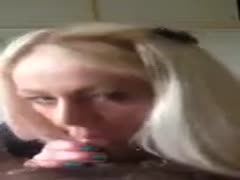 With considerable enthusiasm, an aroused blond doxy licks my firm pecker.